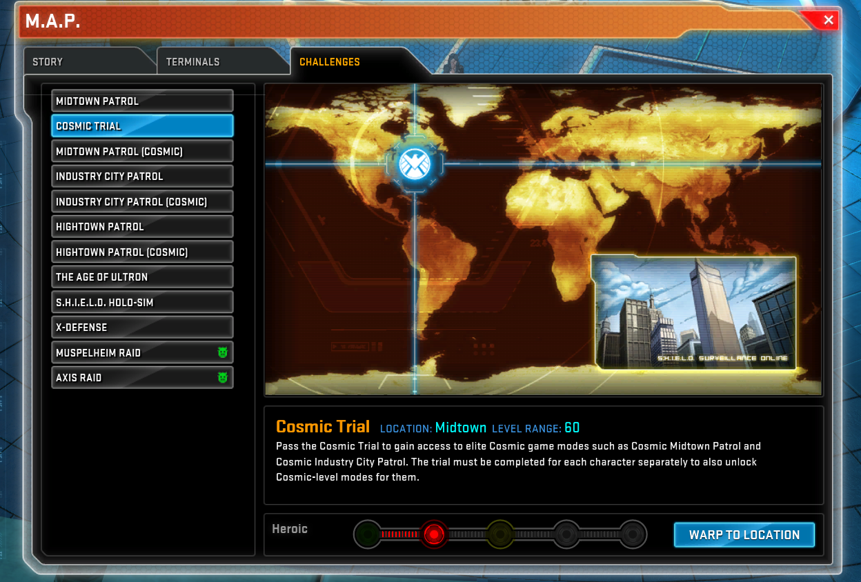 Cosmic Trial entrance map showing Avengers Tower
