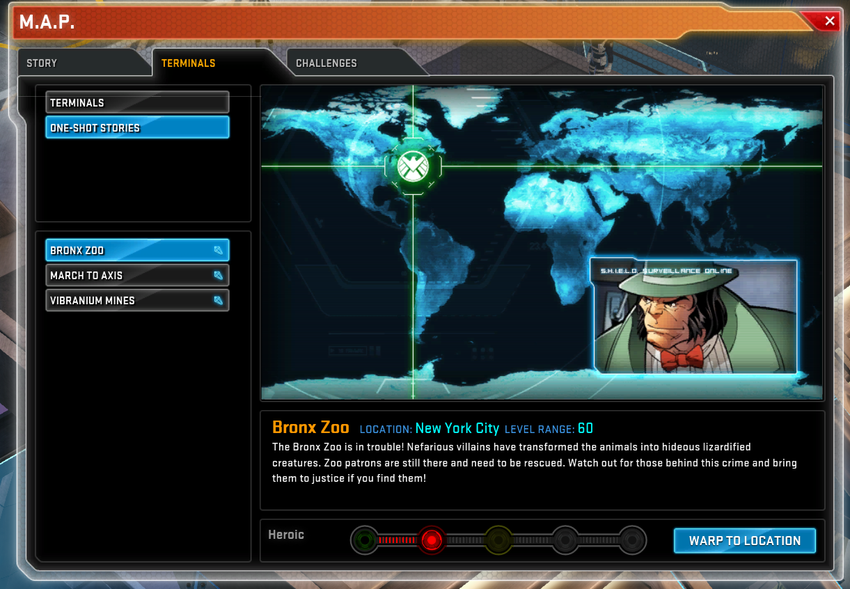 Story One-Shot mission selection screen